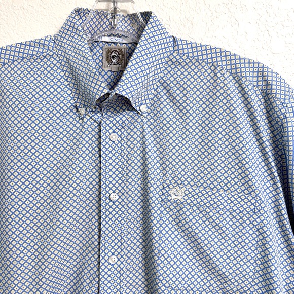 Cinch Western Shirt Mens L Blue Yellow Geo Print Button Down Rodeo Cowboy - Picture 2 of 8